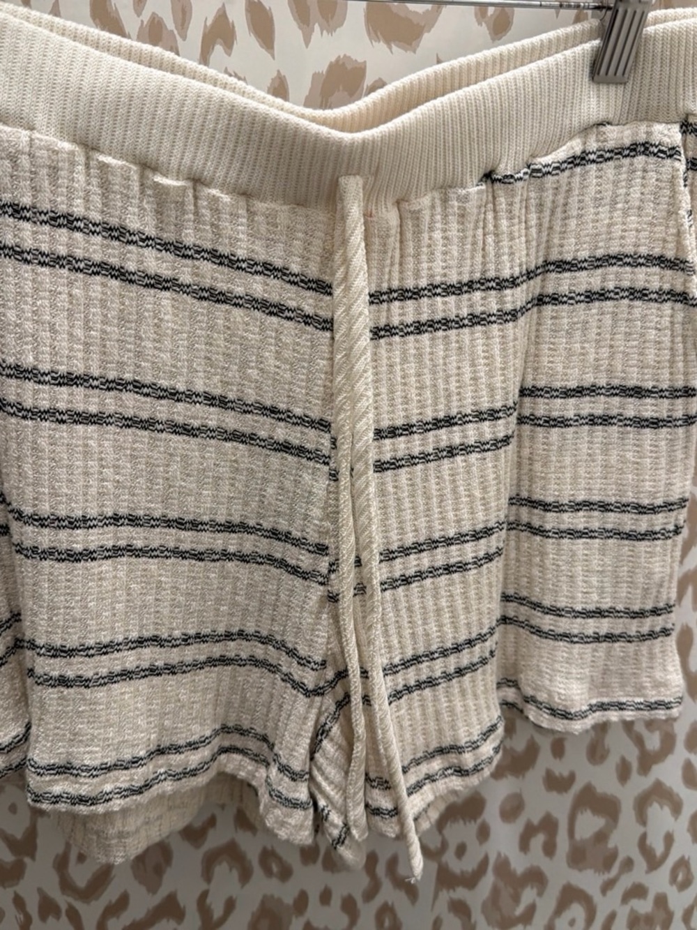New J.O.A Cozy Cream Striped Knit Shorts - Comfortable Lounge Essential